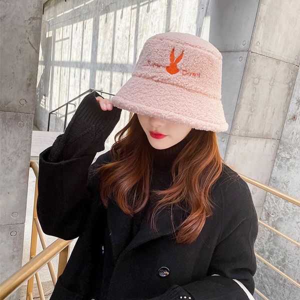 

winter bucket hat women solid color faux lambswool soft warm fishing cap sun breathable protection wide brim hats, Blue;gray