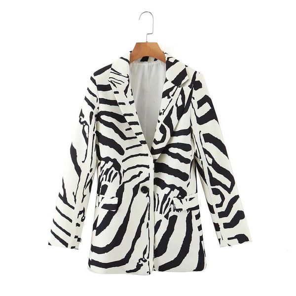 

women's slim fit zebra print casual suit jacket, Black;brown