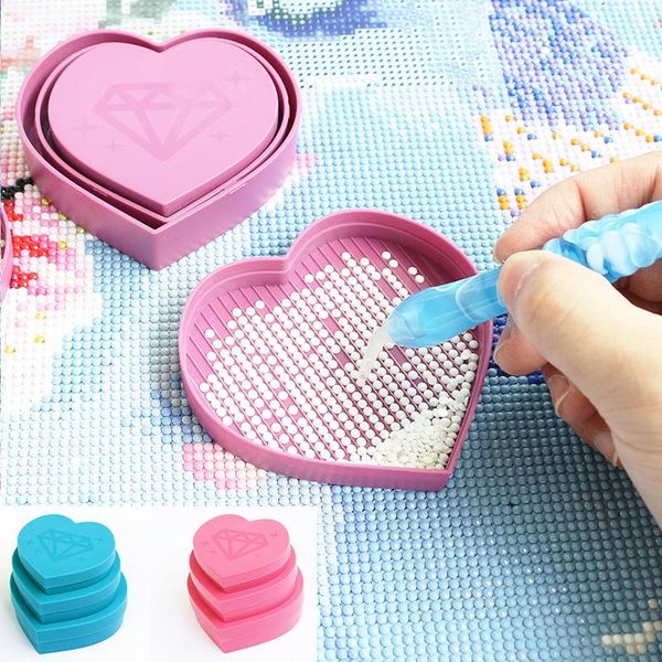 

other arts and crafts 3pcs/set pink heart-shaped drill diamond tray box diy painting case embroidery pen plate glue tools accessories