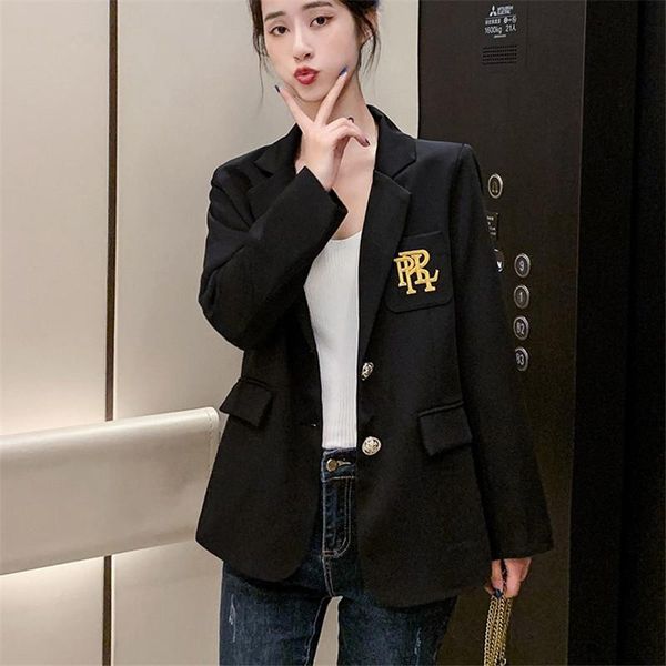 

women's suits & blazers cbafu fashion luxury women blazer letter embroidery contrast suit coat long sleeve notched office lady high qu, White;black