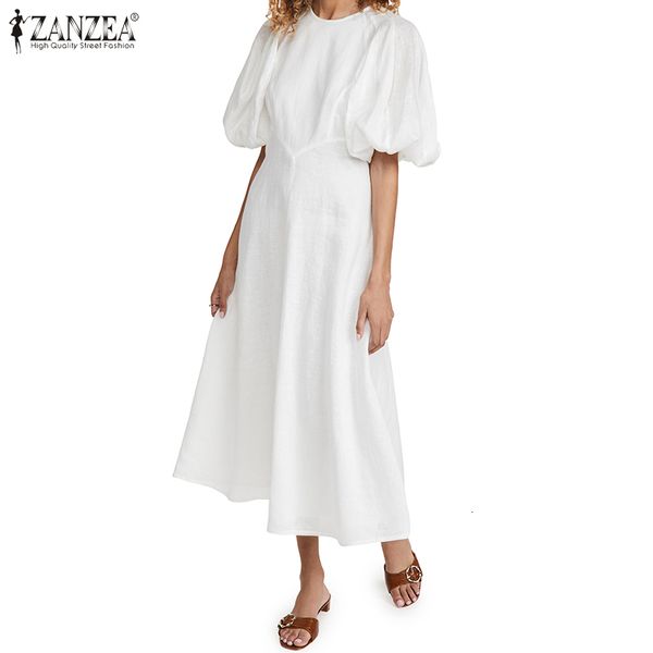 

dresses women fashion dress 2021 summer puff sleeve mid-calf vestidos casual female o-neck long sundress party robe plus size 5xl, Black;gray