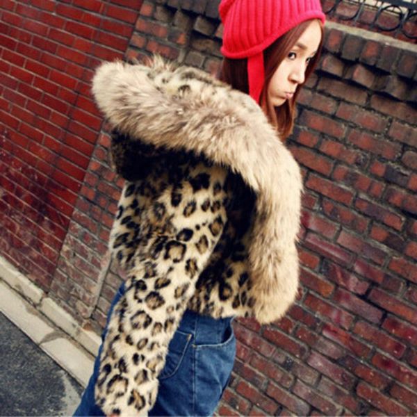 

women's fur & faux trodeam 2021 fashionable jackets with o-neck collars haining leopard print long sleeve fall&winter, Black