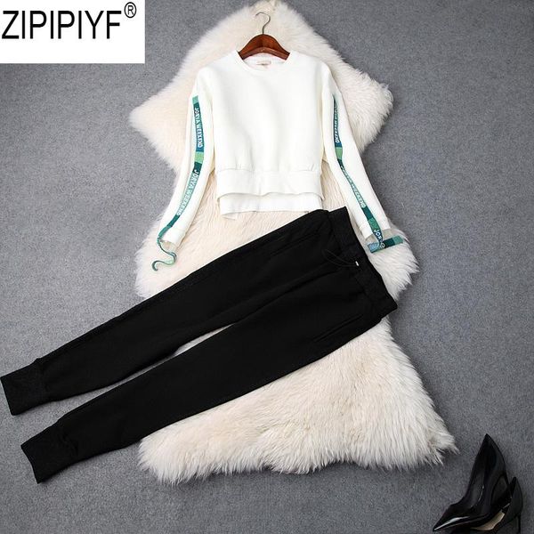 

women's two piece pants 2021 autumn fashion casual women long sleeve o-neck patchwork irregular shirt & elastic waist full length suits, White