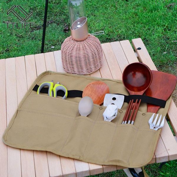 

900D Oxford Cloth Outdoor Camping Picnic Tableware Storage Bag Portable Barbecue Cutlery Organizer Hanging Holder Bags