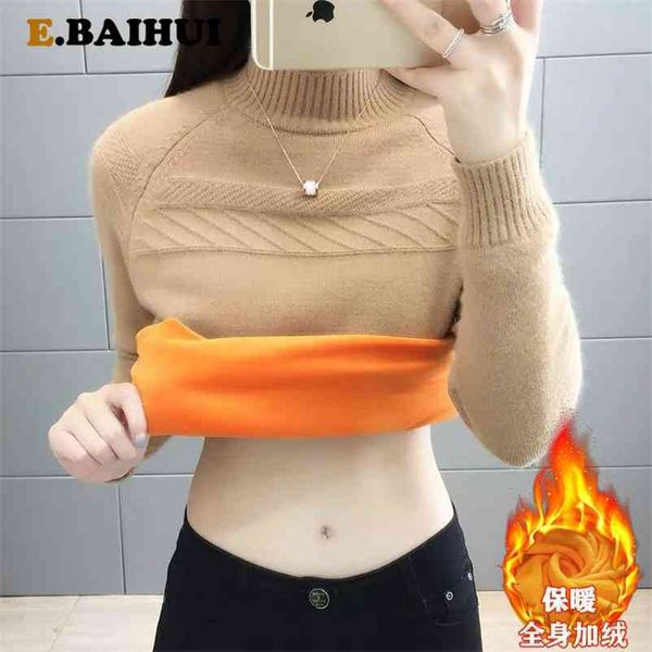 

turtleneck thick warm winter women sweater casual pullovers velvet knitted color sleeve femme 210522, White;black