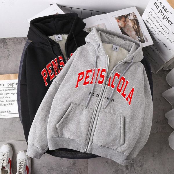 

women's hoodies & sweatshirts harajuku autumn hoodie casual american printed zipper jacket oversized street style, Black