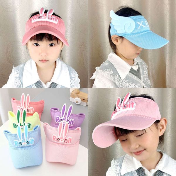 

summer children's knitted hat cartoon rabbit no sun big brim sports sunscreen empty, Yellow