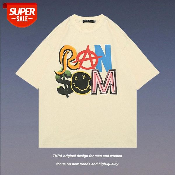 

retro hip hop men's short sleeve t-shirt harajuku high street fun smiley print loose casual half #x55m, White;black