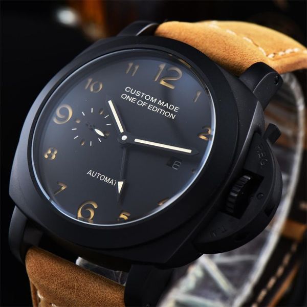 

wristwatches 44mm gmt watch men seagull automatic movement mechanical stainless steel luminous waterproof leather strap date p3, Slivery;brown