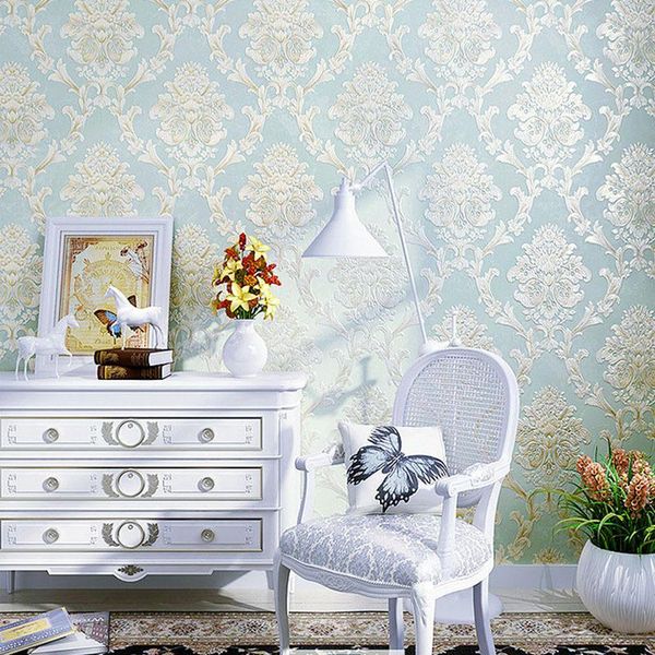 

non woven simple european damascus wallpaper 3d bedroom living room background modern u135 wallpapers