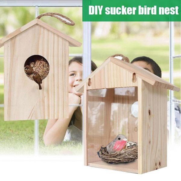 

sucker bird nest house wooden birdhouse solid wood transparent fas6 cages