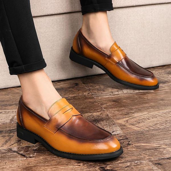 

dress shoes men's genuine leather luxury handmade slip on office wedding party original design casual business men1, Black