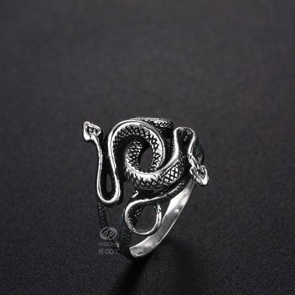 

cluster rings 1 pcs stereoscopic 925 silver retro punk exaggerated luxury fashion snake ring men jewelry gift size 7-12, Golden;silver