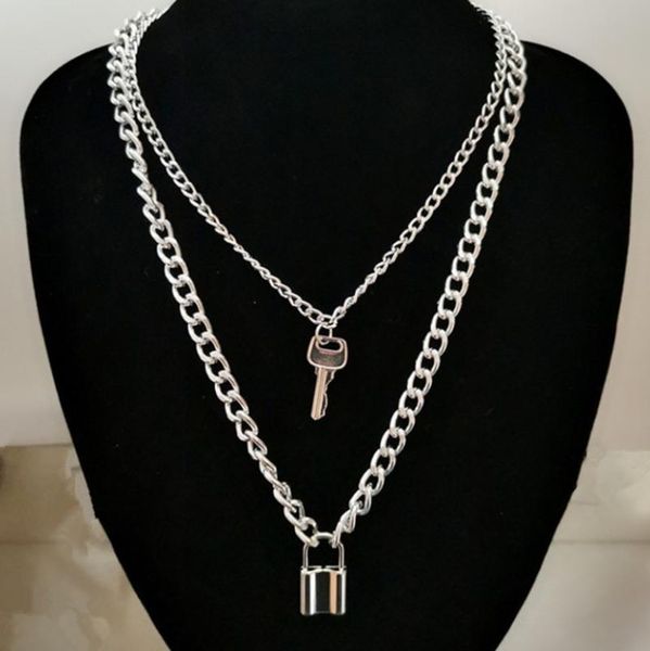 

pendant necklaces key lock necklace choker colar thick chain clavicle for women jewelry & pendants charms jewellery kolye, Silver