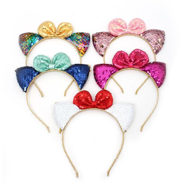 

girls shine sequins cat ears cute hairbands children party hair ornament po props cartoon headbands kids accessorie accessories, Slivery;white