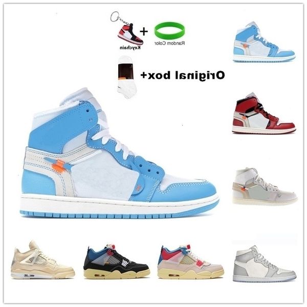 

[with box]jumpman 1 basketball shoes barb high ow joint chicago north carolina blue obsidian shadow gray black red toe casual sneakers