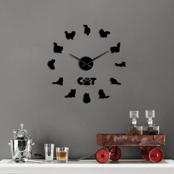 

wall clocks morden brief design 3d cats quartz diy quiet sweep home decor livingroom creative watch stickers