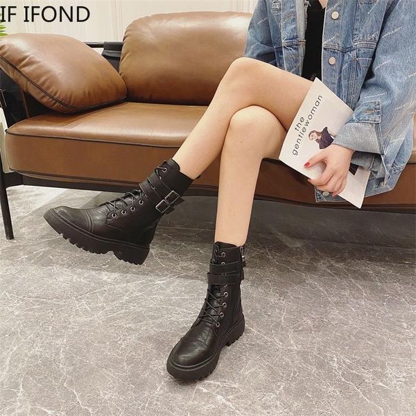 

boots if ifond women autumn and winter wild thick shoes zipper ankle motorcycle, Black