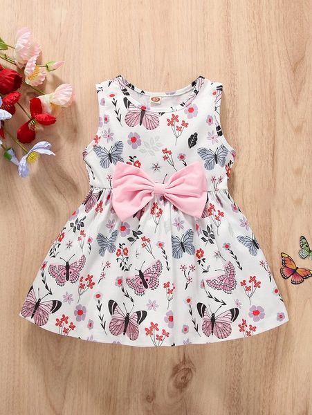 

baby butterfly & floral print bow front dress she, Red;yellow