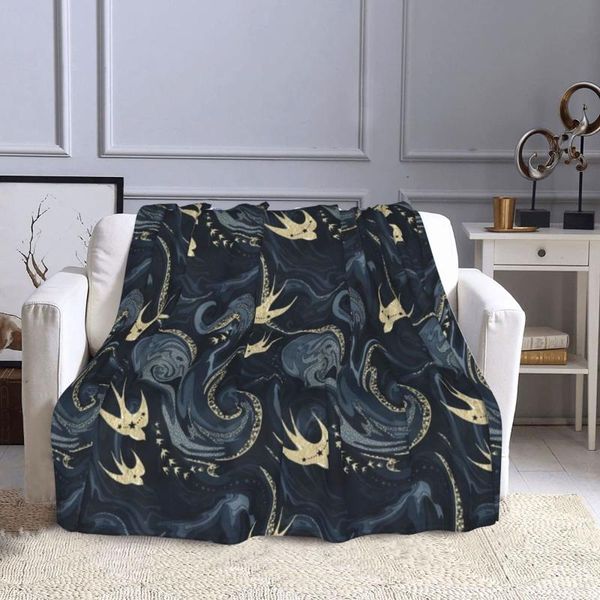 

blankets golden swallow constellations pattern lightweight blanket for home decor, bed, sofa, black, 50"x40"