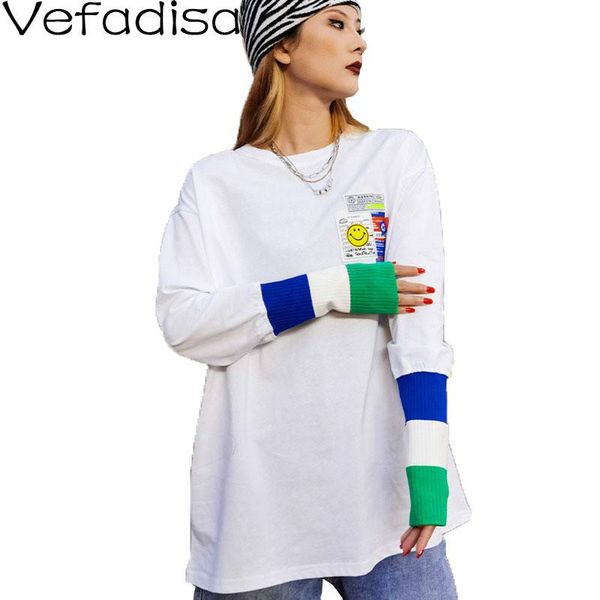 

vefadisa white knitted sleeve women t-shirt 2021 spring patchwork pullover casual long loose qyf4878 women's