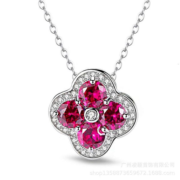 

clover s925 silver two color necklace women's double-sided diamond pendant clavicle chain gold-plated jewelry, Black