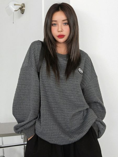 

dazy patched detail drop shoulder oversized pullover 29jk#, White;black