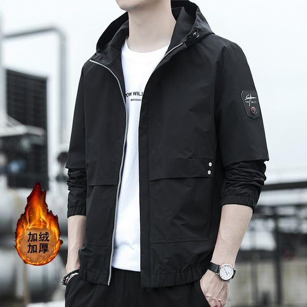 

men's jackets youth style hooded jacket, comfortable version, casual plus fleece trendy simple warm jacket, Black;brown