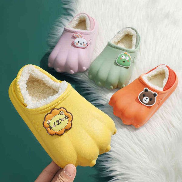 

children slippers winter warm thick fluffy slippers home indoor kids furry shoes baby slides girls 211119, Black;grey