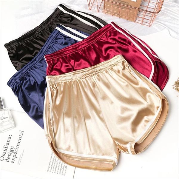 

summer casual white egde pajama womens short satin glossy pants loose running fitness homewear, White;black