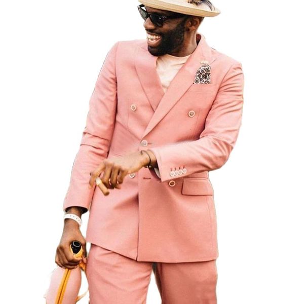 

men's suits & blazers veiai blush double pink breasted thin groom's tuxedo peaked lapel wedding dinner blazer two pieces together, White;black