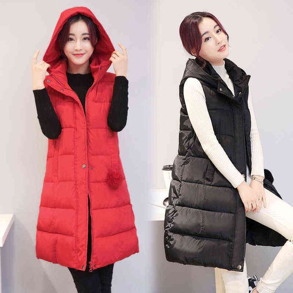 

autumn and winter korean sleeveless women's cotton et medium long down vest slim waistcoat hooded, Black;white