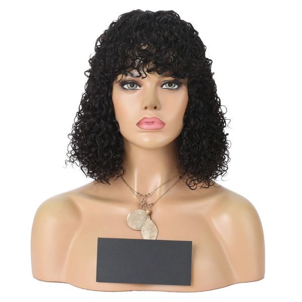 

lace wigs sherogaga curly bob remy virgin human hair short, Black;brown