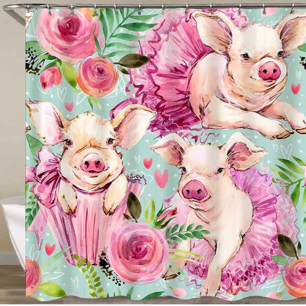 

shower curtain,cute pig watercolor seamless pattern,polyester fabric machine washable waterproof bath curtains hooks