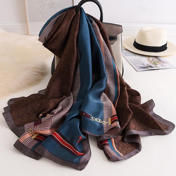 

japan and korea fashion beach towel luxury summer 180x90cm scarves winter chain print scarf lady seaside keep warm shawl, Blue;gray