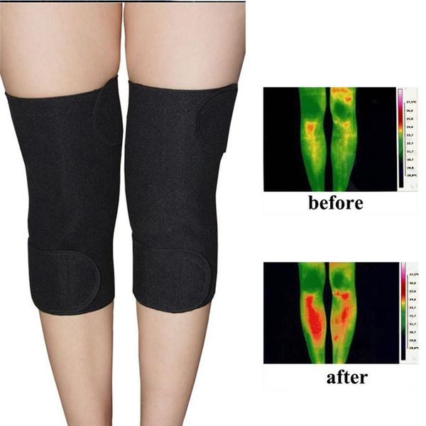 

elbow & knee pads adjustable tourmaline self heating brace sleeve therapy pad support..., Black;gray