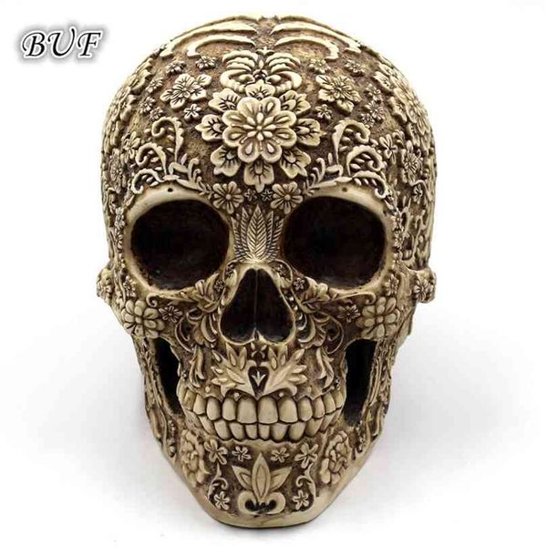 BUF Moderne Harz Statue Retro Schädel Dekor Hause Dekoration Ornamente Kreative Kunst Carving Skulpturen Modell Halloween Geschenke 210827