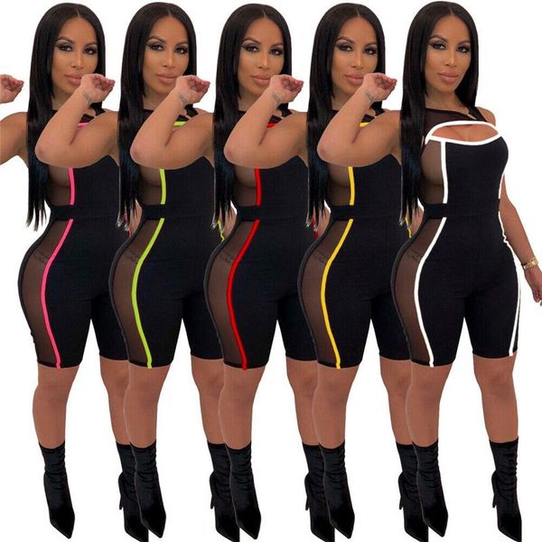 

women's jumpsuits & rompers hollow out women jumpsuit female see through summer party trousers sleeveless romper bodycon playsuit clubw, Black;white