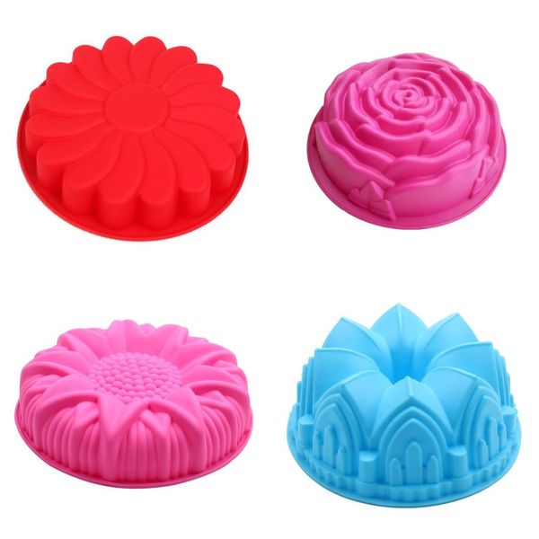 DIY Tools Bolo de silicone molde grandes bolos redondos molde o molde de sobremesa de flores de coração diferente para seleção 613 V2