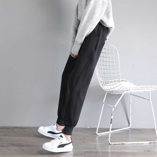 

winter women gym sweatpants workout fleece trousers solid thick warm female sport pants running pantalones mujer 210607, Black;white