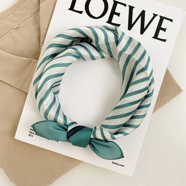 

scarves 2021 100% pure silk square scarf women stripe printted shawl wraps bag hair tie bandanas hijab 52*52cm, Blue;gray