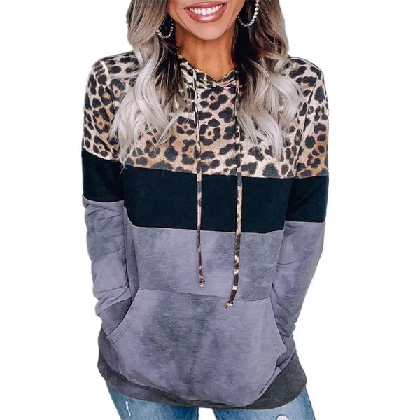 

hooded leopard loose sweater autumn winter long sleeve women's print 2020, Blue;black