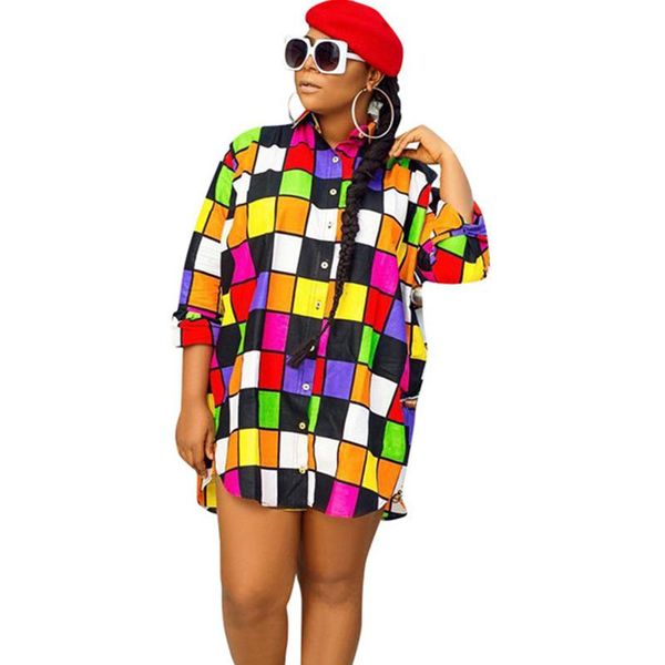 

women's blouses & shirts autumn colorful plaid printed long sleeve blouse women turn-down collar button up shirt ladies blusas feminin, White