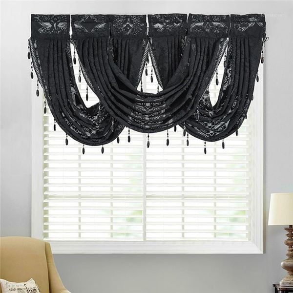 

luxury window curtains for living dining room diamond sheer embroidered lace valance tassel trim shade j501