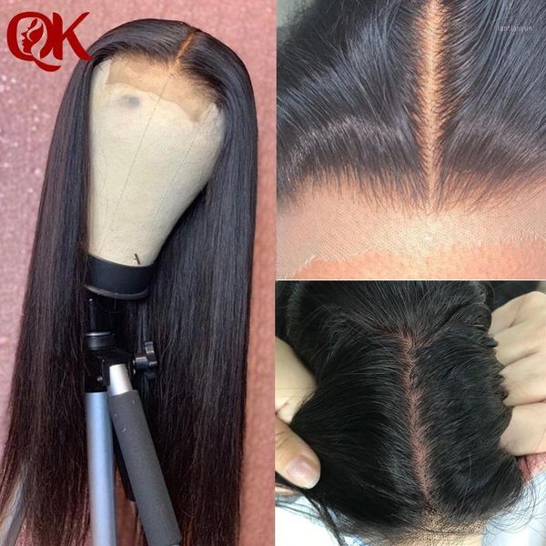 

queenking hair lace front wig silk base 180% natural color wigs middle part preplucked brazilian human remy hair1, Black;brown