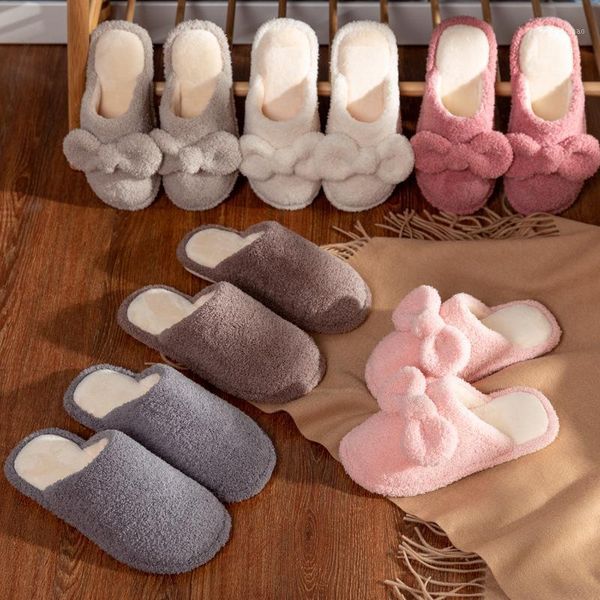 

women winter warm slippers house lady home bow lovely soft comfortable1, Black