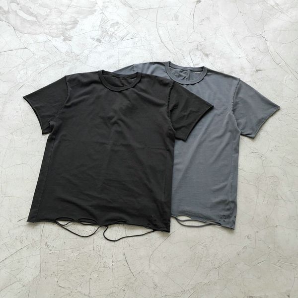 

t shirts inside-out destroyed t-shirt short sleeve relaxed tee garment washed cotton men streetwear, White