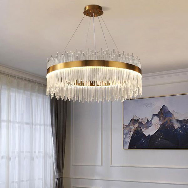 

pendant lamps 2021 modern round crystal chandelier for dining room rectangle design kitchen island lighting fixtures chrome led cristal