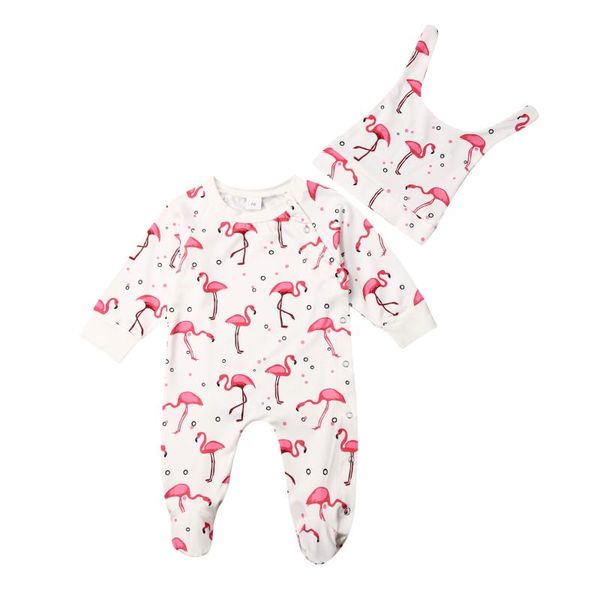 

footies 0-12m born infant baby girls boys flamingo printed floral hat winter warm outfit clothes, Blue
