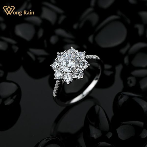 

wong rain 925 sterling silver round 1 ct created moissanite diamonds gemstone wedding engagement fine jewelry ring for women cluster rings, Golden;silver